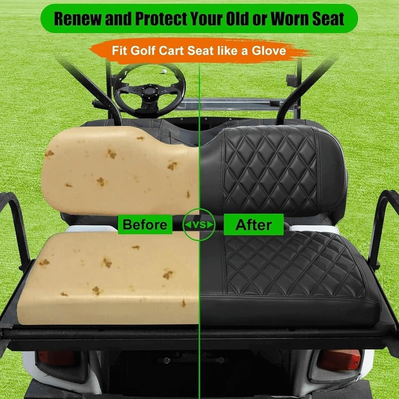 LEAPGOMAX Golf Cart Rear Seat Covers for EZGO Club Car Yamaha Aftermarket Rear Seat Only-Thick Premium Marine Leather with Custom Diamond Design Comfortable/Anti-Scratch/Anti-Fading/Easy to Install - Image 2